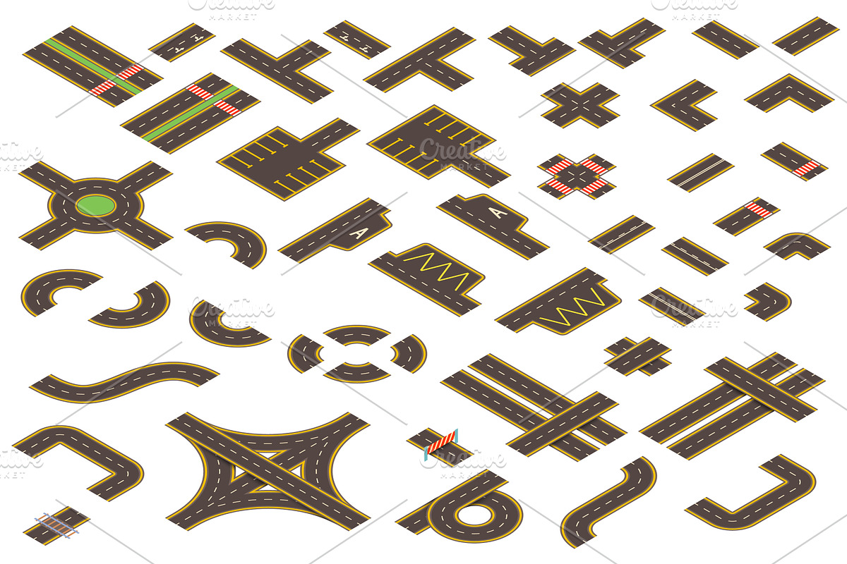 Isometric road set. City highway map, a Transportation Illustration by Stock-Smart-Start