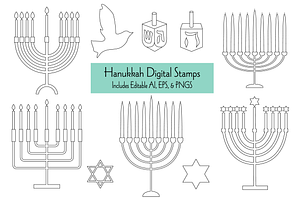 Hanukkah Illustration Digital Stamps