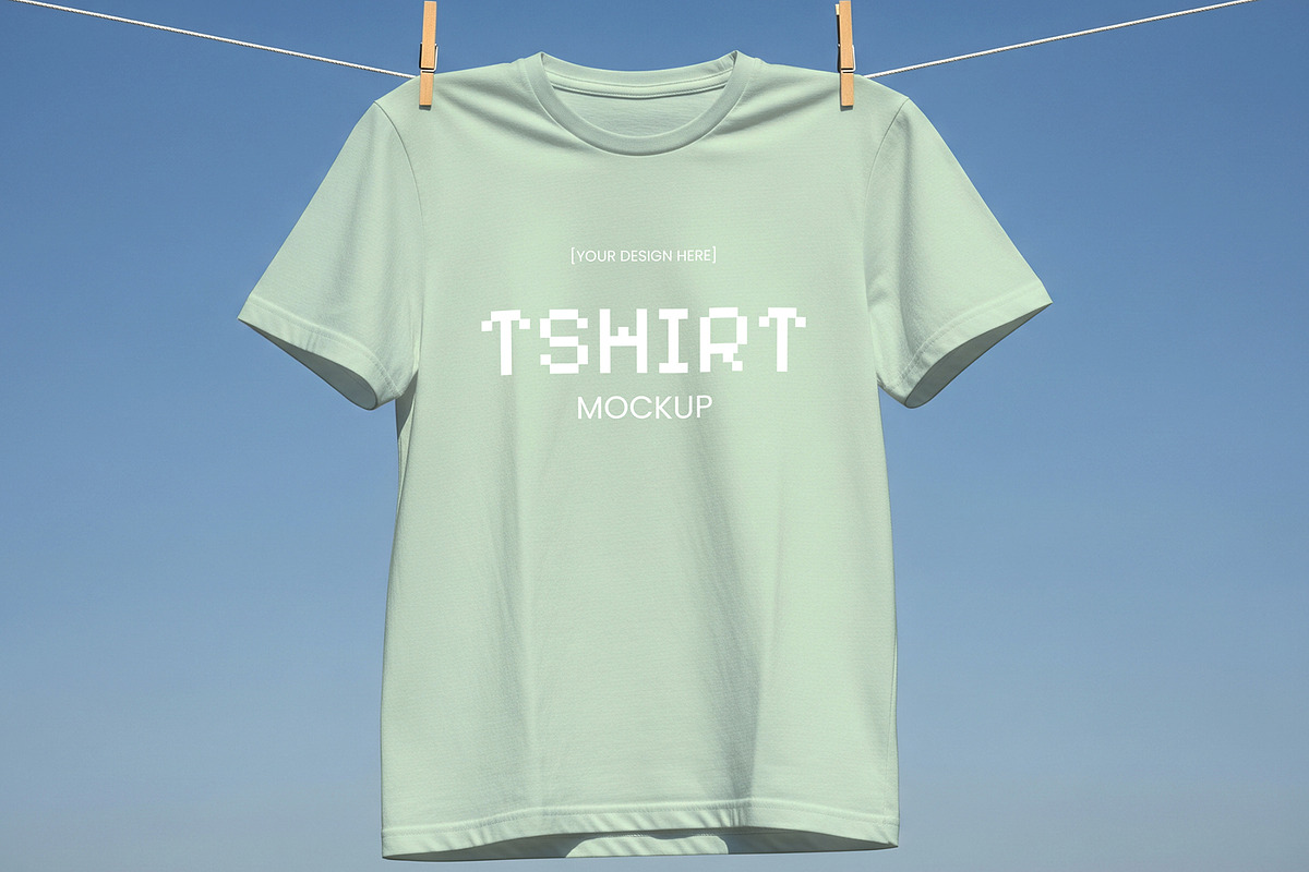 Hanging T-Shirt Mockup on Rope, a Shirt Mockup by graphypix (Photo 1 of 4)