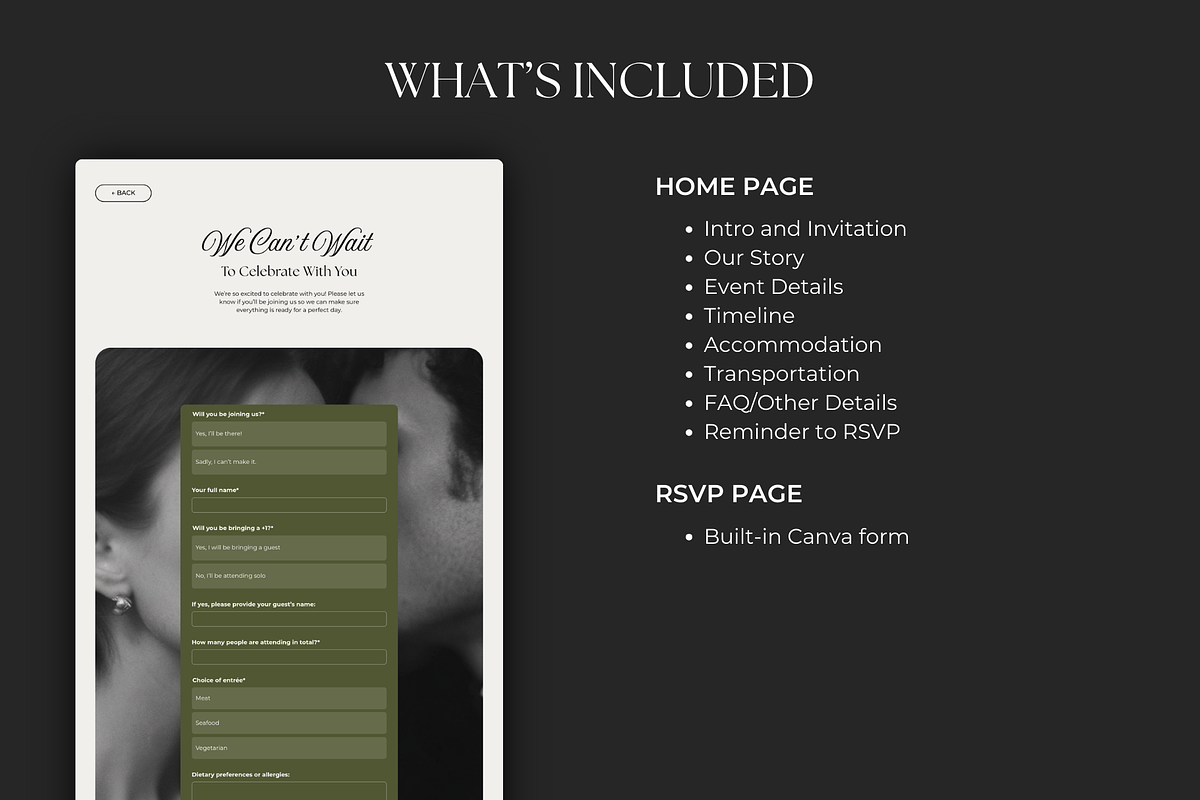 Wedding RSVP Website for Canva, a Landing Page Template by Meraki Templates (Photo 3 of 8)
