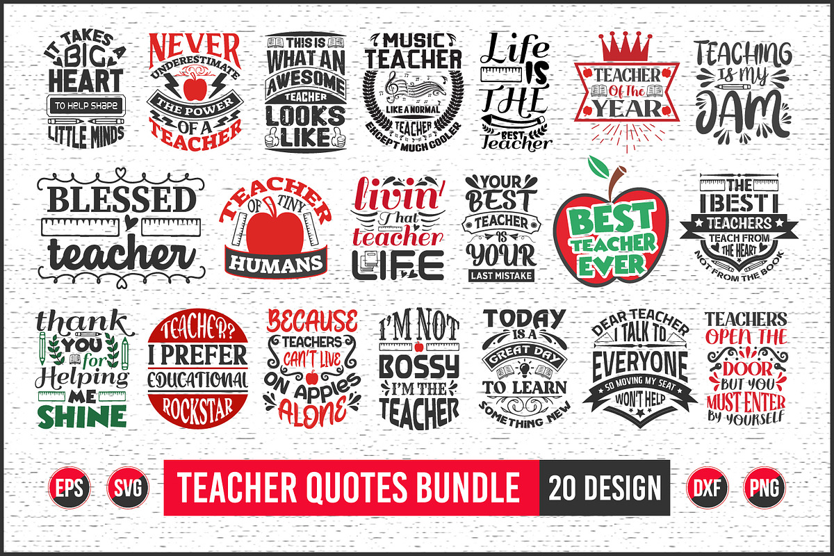 Teacher typographic quotes bundle., a Graphic by Uniquesvg99 (Photo 1 of 21)