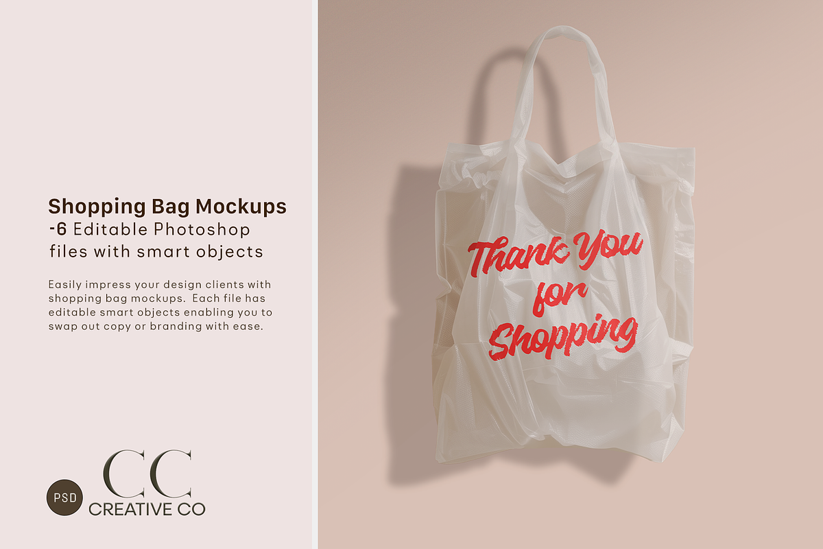 6 Editable Shopping Bag Mockups, a Packaging Mockup by CC CREATIVE CO (Photo 6 of 6)