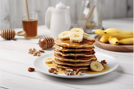 Oatmeal banana pancakes with natural, a Food & Drink Photo by Ylivdesign