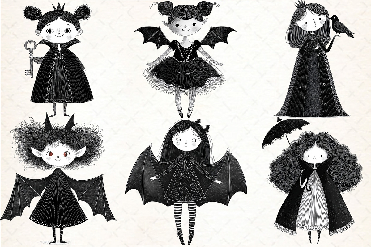 Whimsical Gothic Vampire Dolls Clipa, an Illustration by DreamCafeArt (Photo 2 of 8)