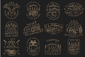 Camping Line Art Badges Part. 2