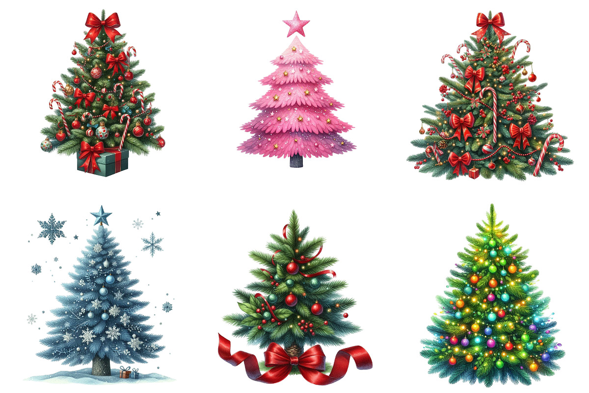 Watercolor Christmas Tree Clipart, an Illustration by SinaCreation (Photo 3 of 7)