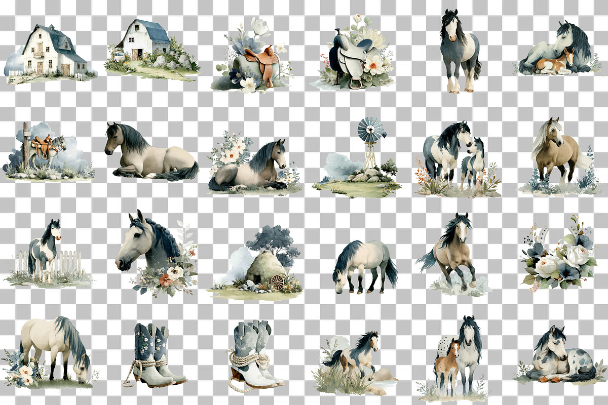 Horse Clipart, Horse Illustration Se, an Illustration by DreamCafeArt (Photo 3 of 6)