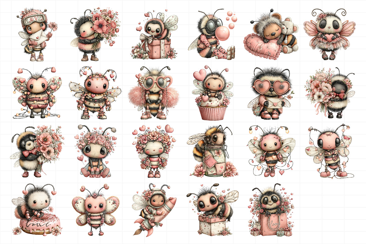 Quirky Funny Valentine Bee Clipart, an Illustration by Daily.Designs (Photo 3 of 5)