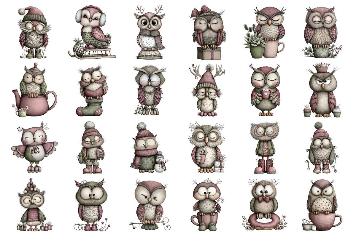 Whimsical Christmas Owl Clipart, an Illustration by Daily.Designs (Photo 2 of 5)