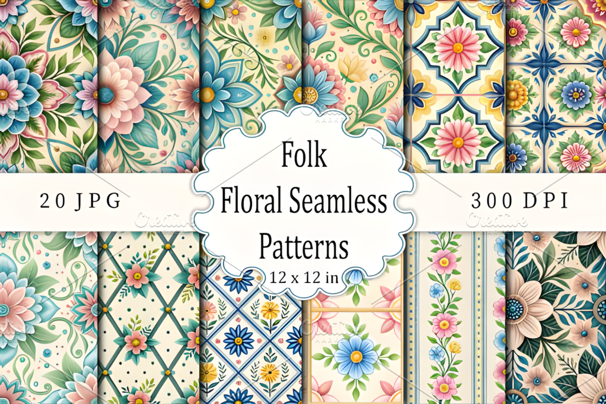 Folk Floral Seamless Patterns, a Pattern Graphic by Ink Gallery (Photo 1 of 3)