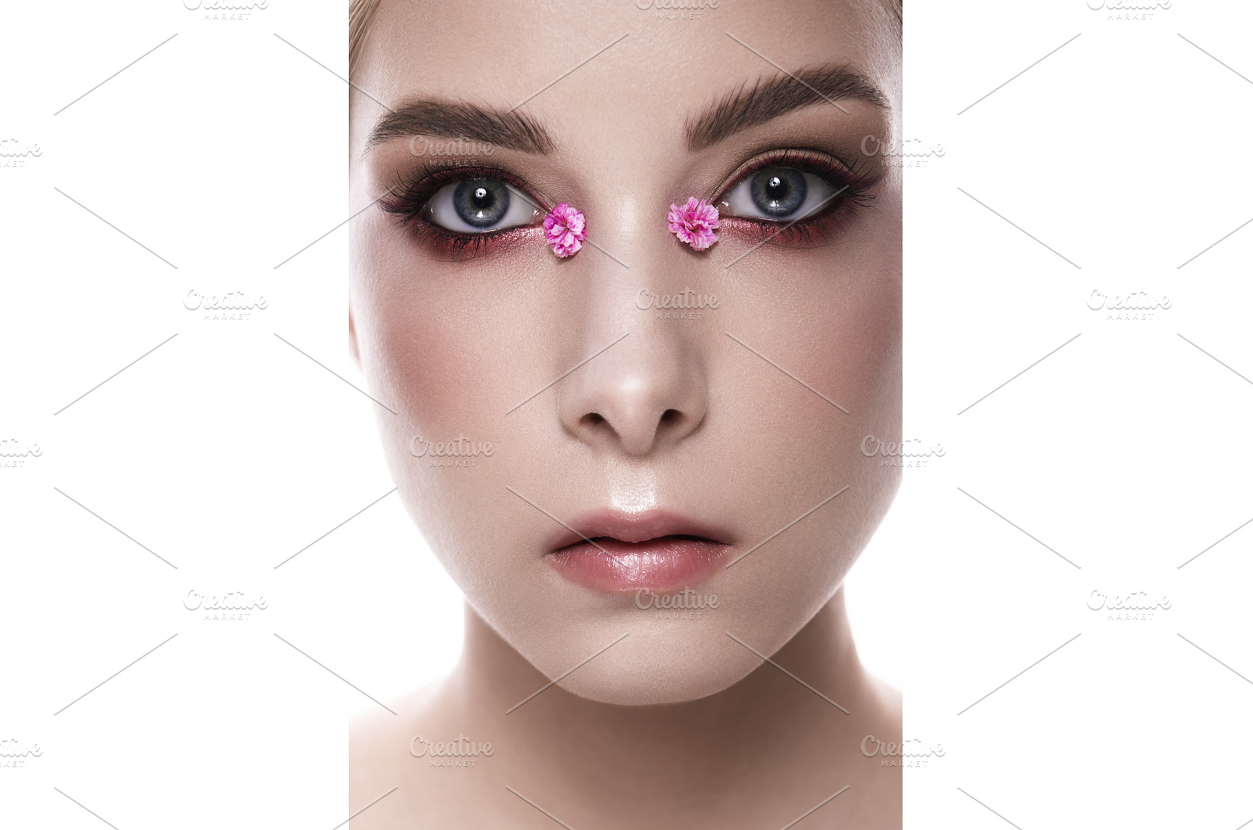 A womans face closeup with pink, a Beauty & Fashion Photo by korabkova