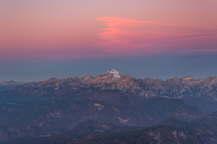 Beautiful pink sunrise in the alps containing sunrise, sunset, and mountain, a Nature Photo by Dreamy Pixel