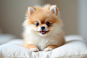 Fluffy Pomeranian Puppy Sitting On S, a Photo by LOGOCREATIVE