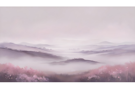 Fog Over the Mountains and Flowers, a Wallpaper Photo by Canvagator