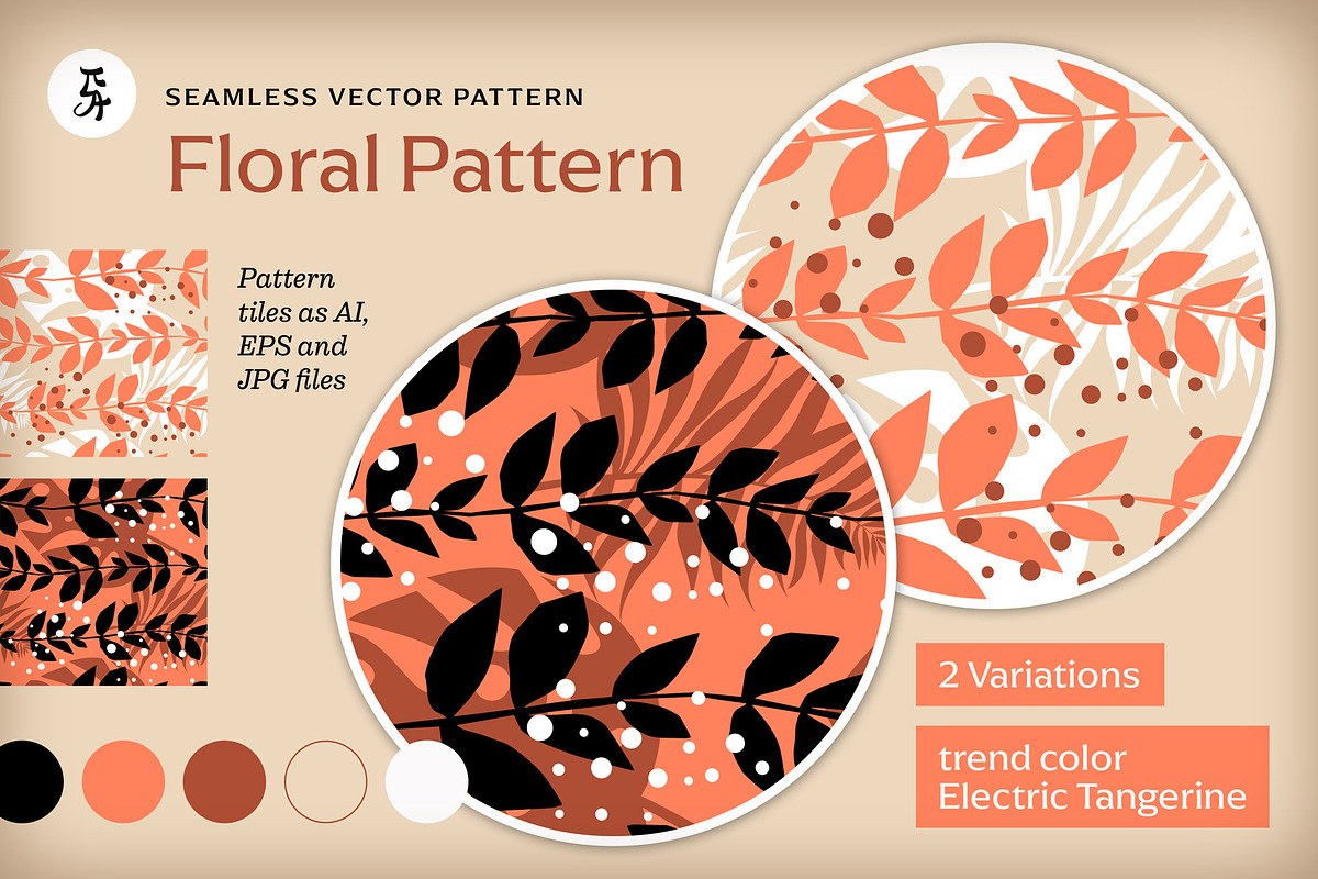 Floral Pattern Electric Tangerine, a Pattern Graphic by Pia Kolle (Photo 2 of 6)