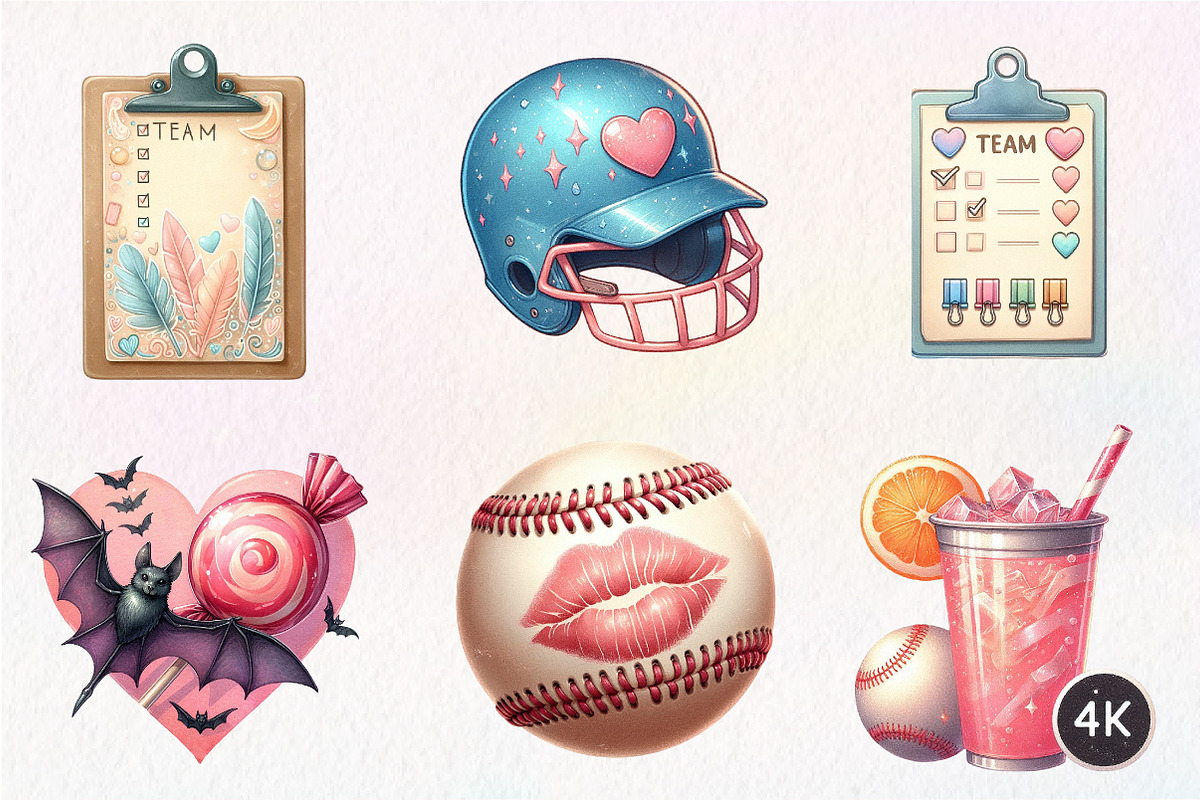 Watercolor Retro Girly Baseball Clip, an Illustration by CreationArt (Photo 9 of 9)