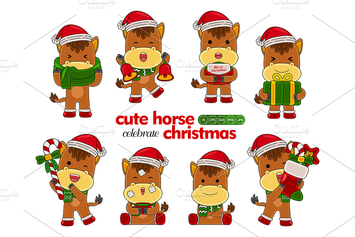 cute horse celebrate christmas, an Animal Illustration by MEDZ (Photo 1 of 2)