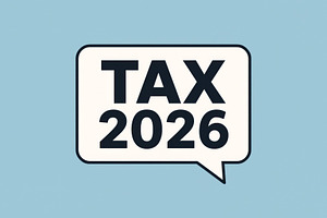 Tax 2026 in speech bubble on light b, a Photo by Dvoevnore photos