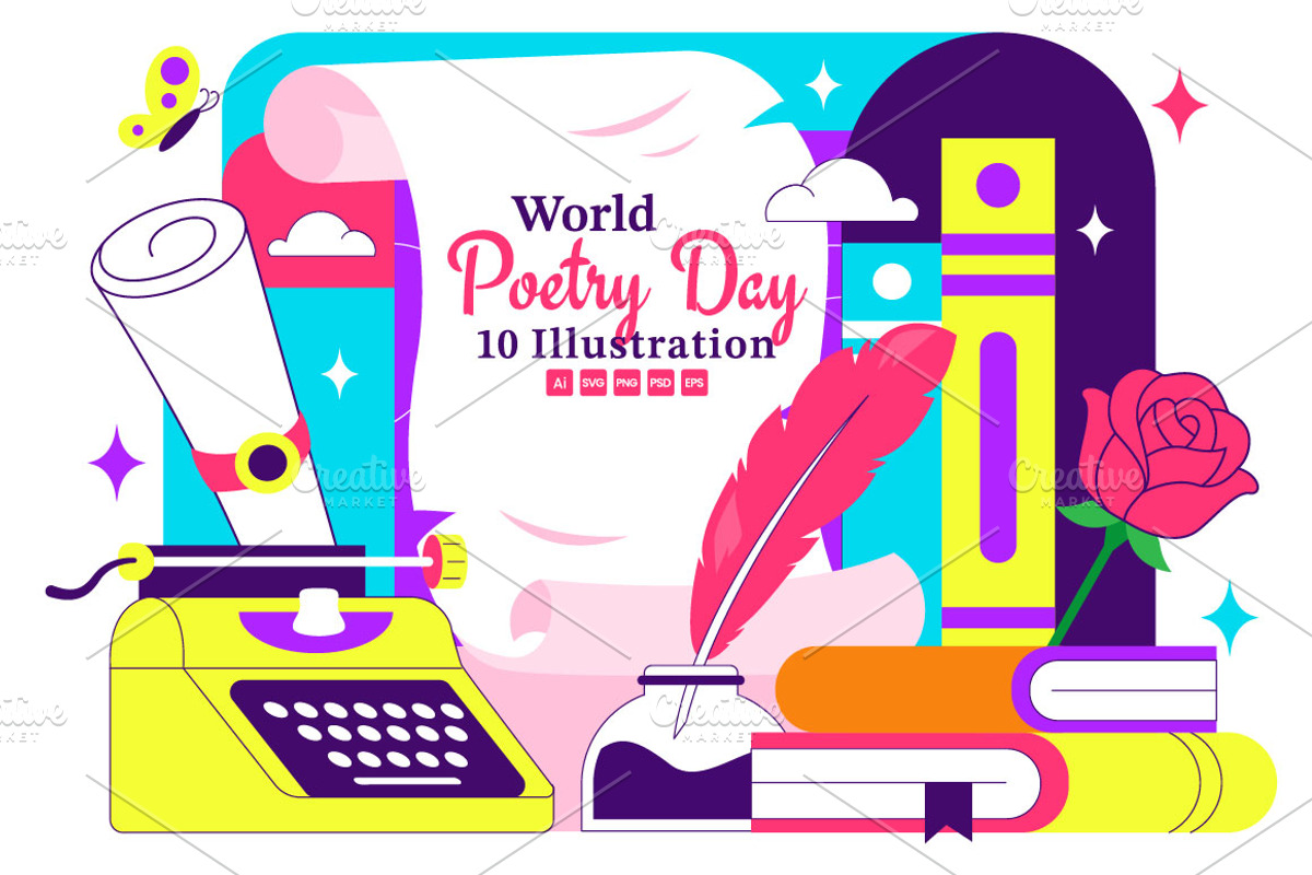 10 World Poetry Day Illustration, a Person Illustration by denayunebgt (Photo 1 of 4)