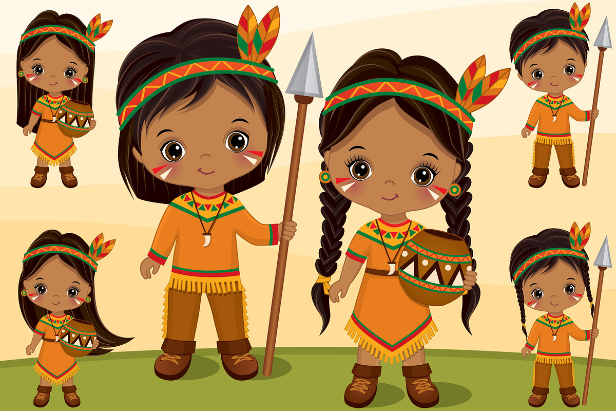 Vector Native American Kid Clipart, an Illustration by TheCreativeMill