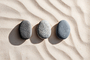 Textured stones on sandy surface create a harmonious natural arrangement in sun, a Background Photo by AlyaAnd