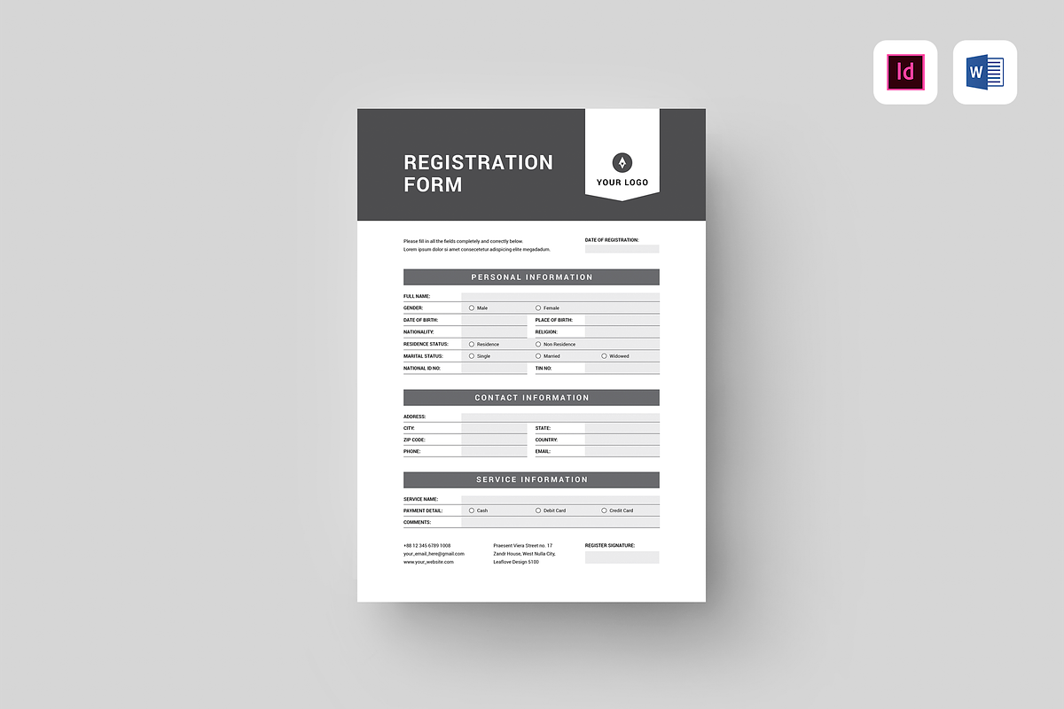 Registration Form | MS Word & Indd, a Stationery Template by Leaflove