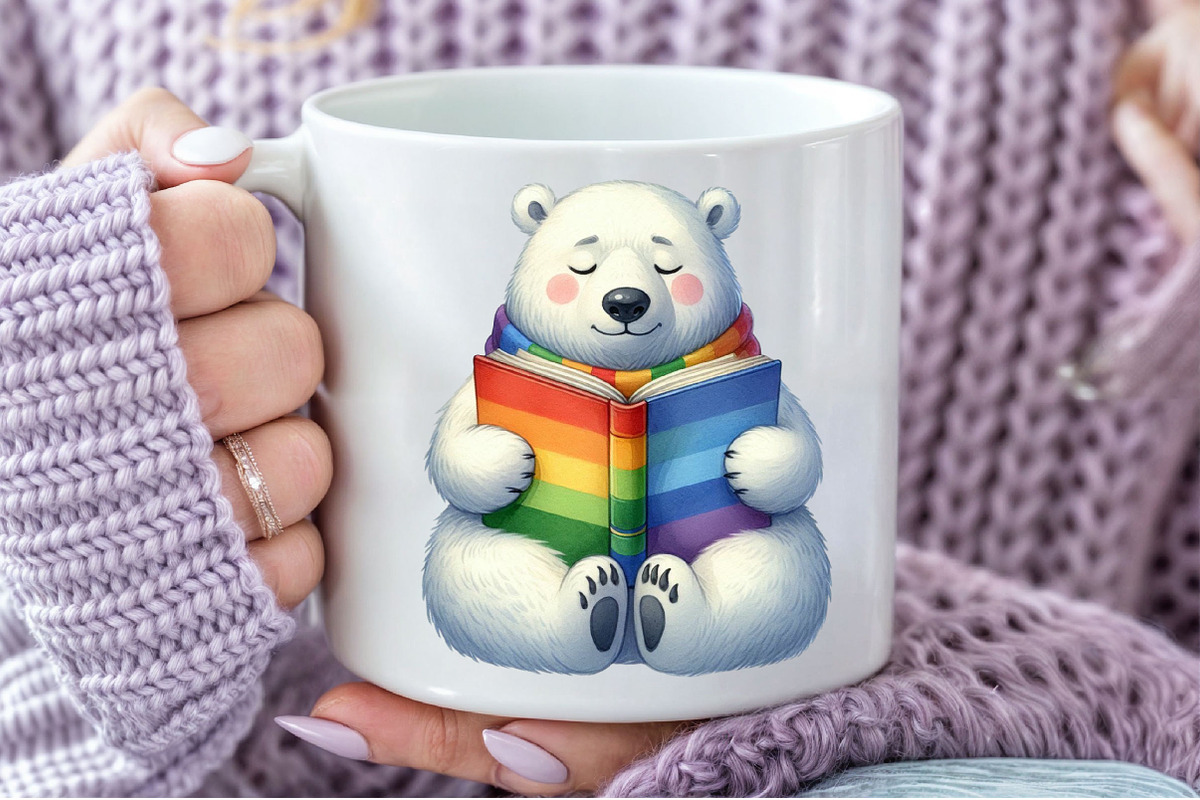 Polar Bear Reading Clipart, an Animal Illustration by Pixels.Craft (Photo 4 of 7)