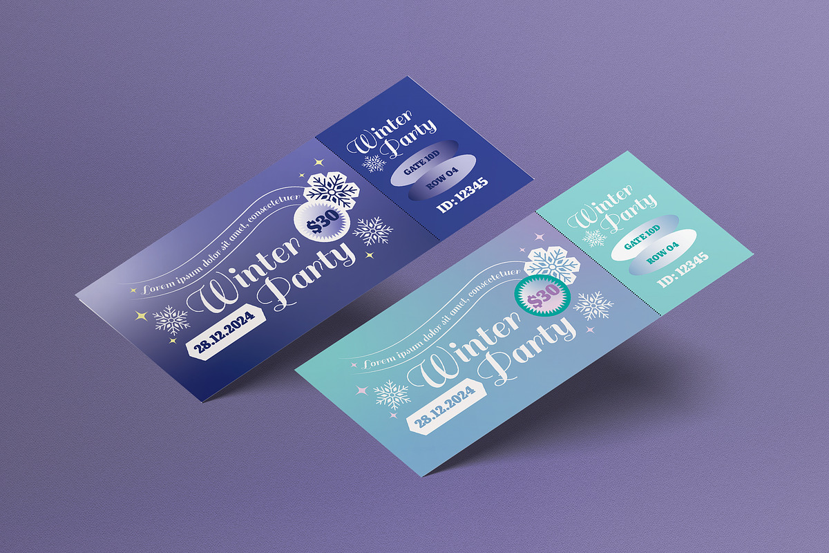 Blue Gradient Winter Party Ticket, a Card Template by graphicook (Photo 1 of 3)