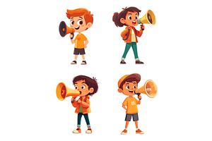 Cartoon kids with megaphone. Child, a Person Illustration by Stock-Smart-Start