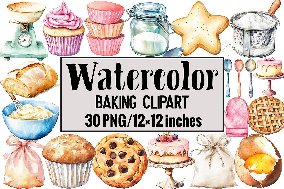 Watercolor Baking Clipart, an Illustration by Design Market (Photo 1 of 3)