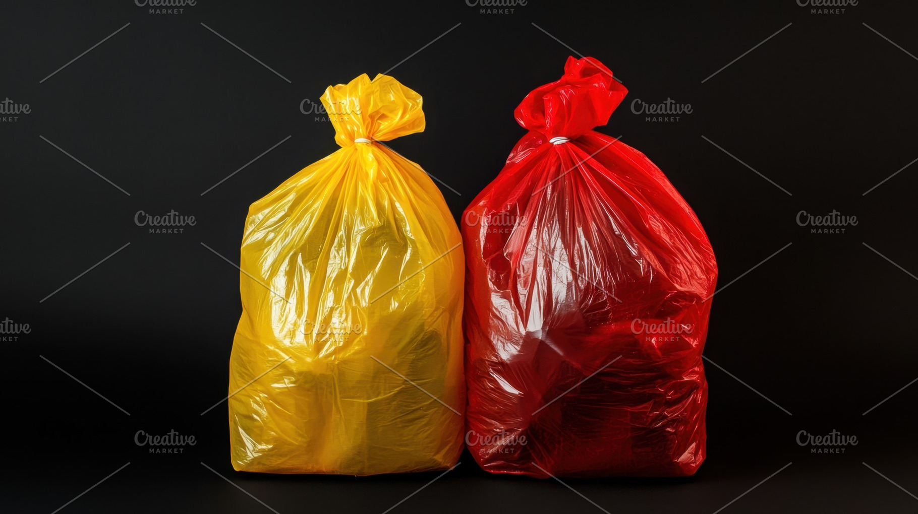Bright trash bags on dark bg, a Photo by Beautiful things