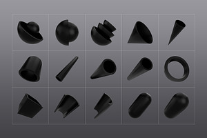 3D Black Shapes - 120 Illustrations