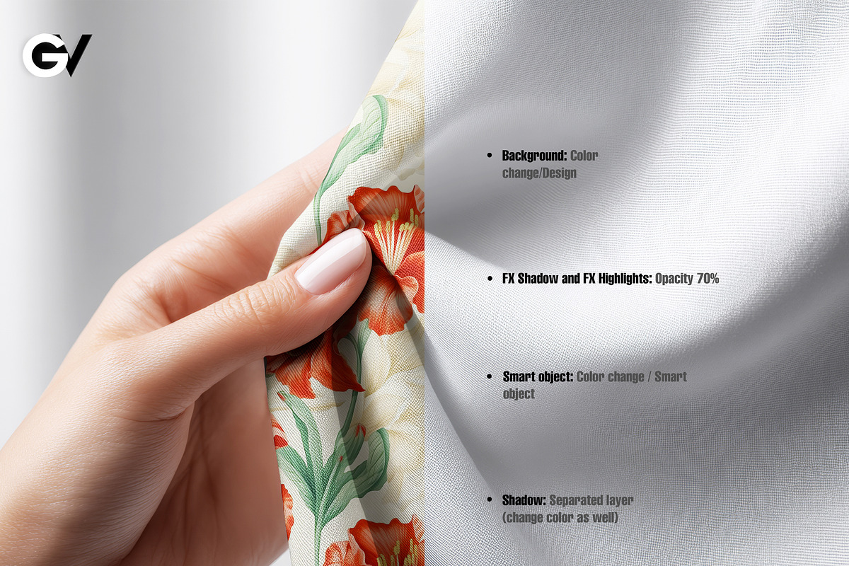 Fabric Mockup with Female Hand, a Household Mockup by GraphicVil (Photo 2 of 9)