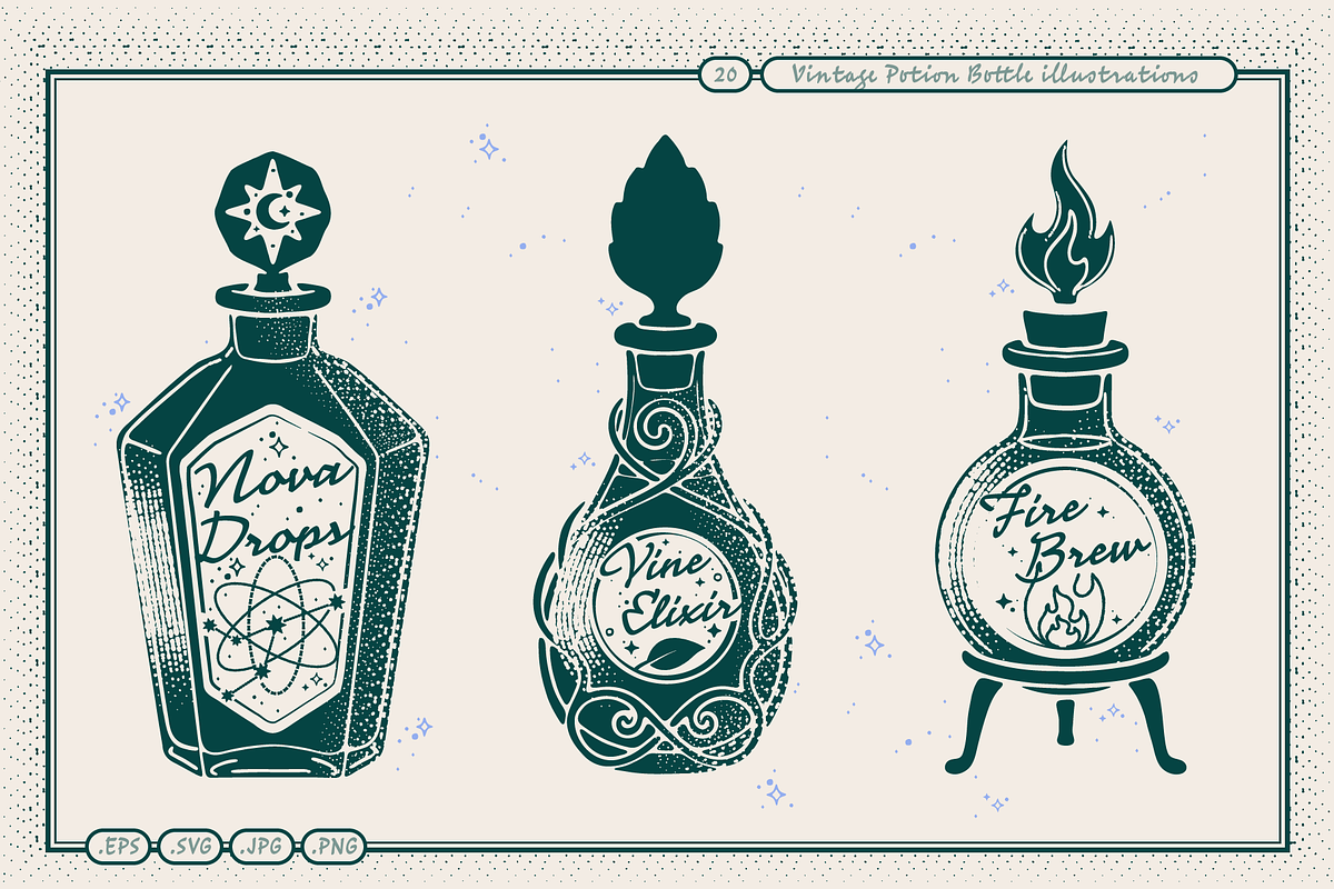 Vintage Potion Bottle Illustrations, an Object Illustration by TheFoodAtlas (Photo 3 of 8)