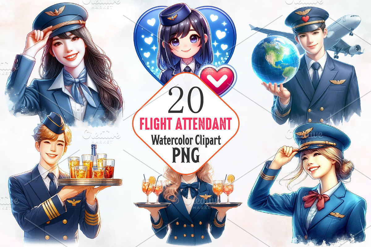 Flight Attendant Watercolor Cliparts, an Illustration by RobertsArt (Photo 1 of 8)