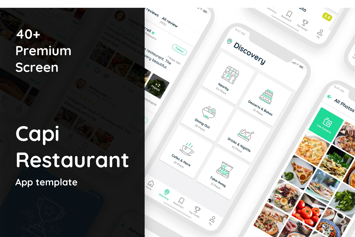 Capi Restaurant UI Kit iOS iphone X, an App Template by Capi Product (Photo 2 of 8)