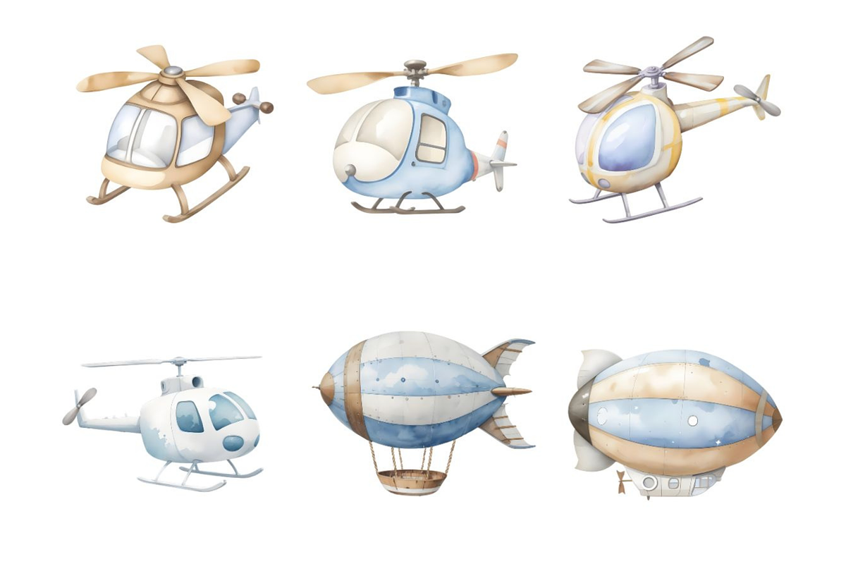 Air Transport Watercolor Clipart PNG, a Decorative Illustration by Coral Beauty (Photo 6 of 12)