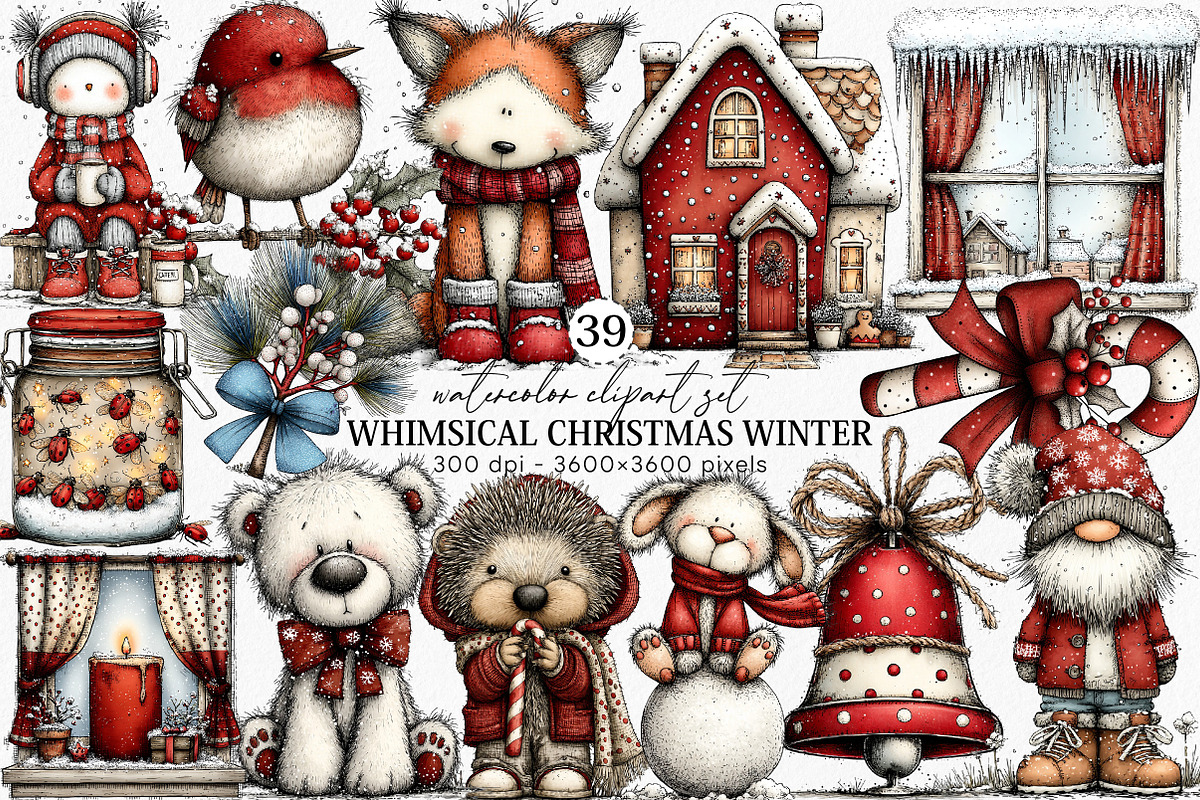 Whimsical Christmas Winter Clipart, an Illustration by Canvas Craft (Photo 1 of 6)