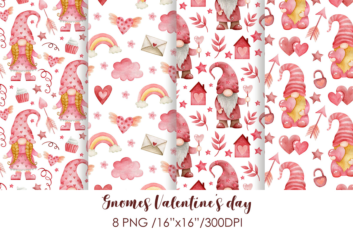 Watercolor Gnomes Valentine's day, a Decorative Illustration by Kira Konoshenko (Photo 4 of 11)