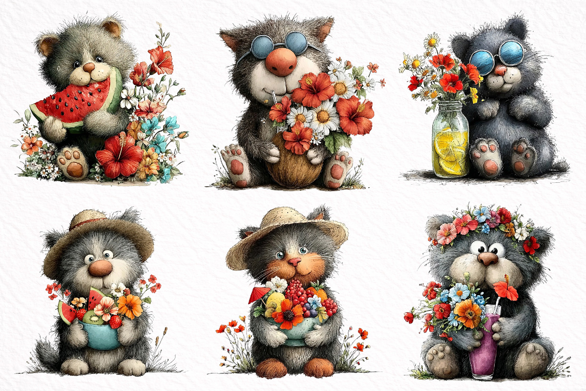 Summer Cats Clipart, an Illustration by DreamArtGraphic (Photo 4 of 8)