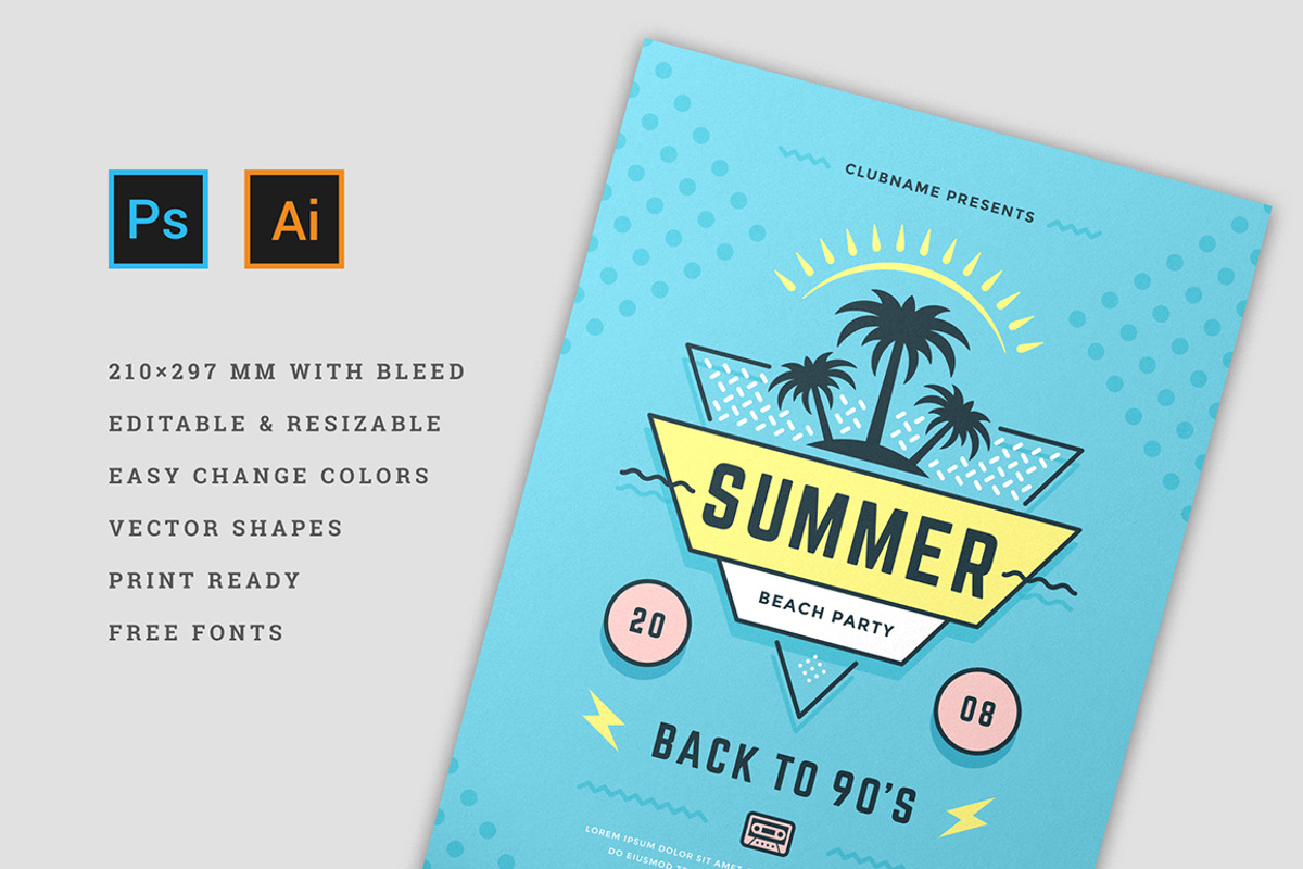 Summer 90s Party Flyer Template, a Flyer Template by Vasya Kobelev (Photo 4 of 5)