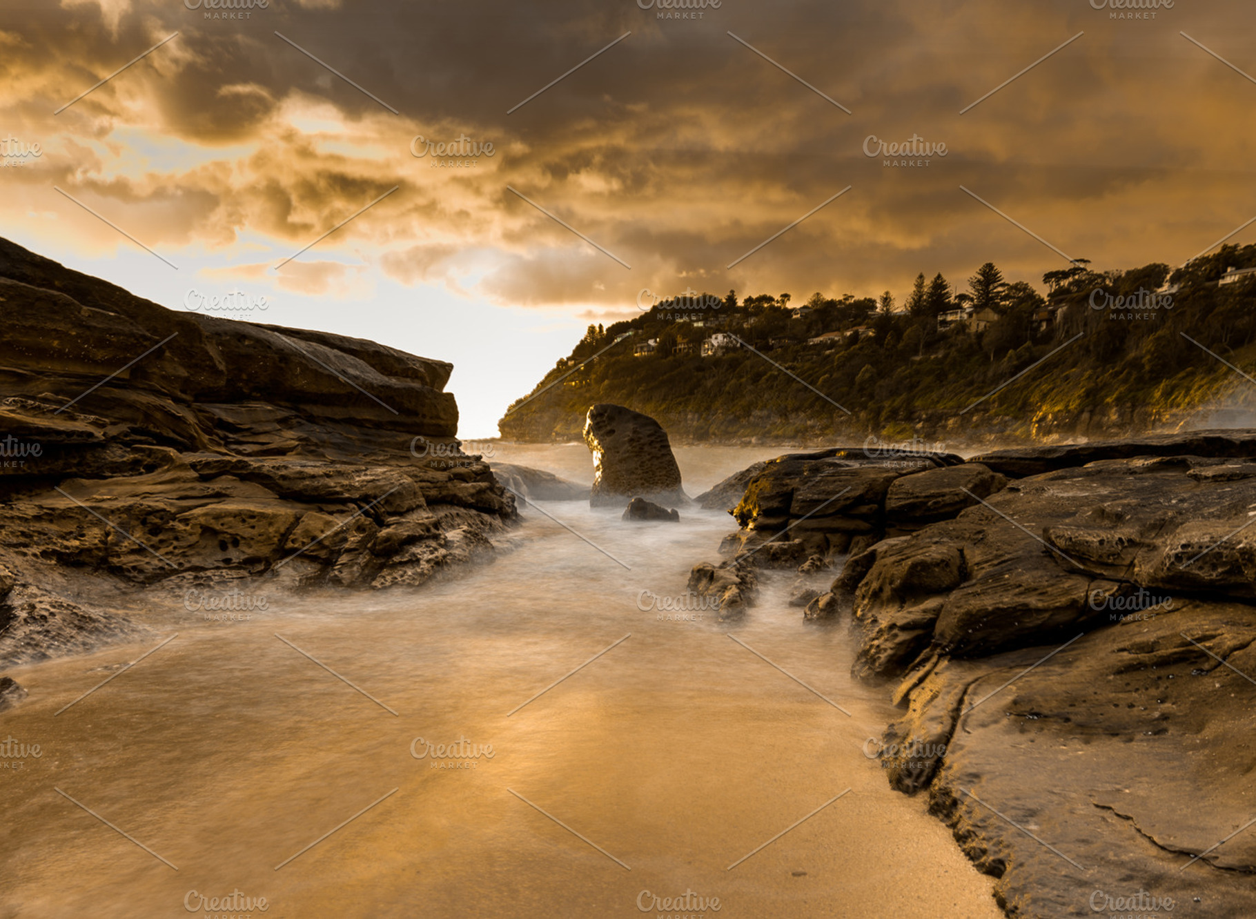 Morning mist sunrise stock photo containing rock and sky, a Nature Photo by Dylan Martin Studios