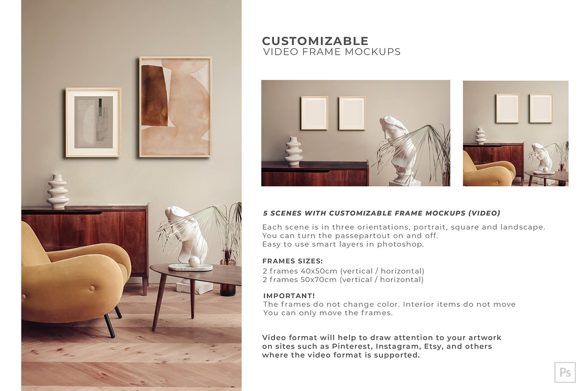 Video&Photo Frame mockups. Interior, a Print Template by Una Matison (Photo 11 of 22)