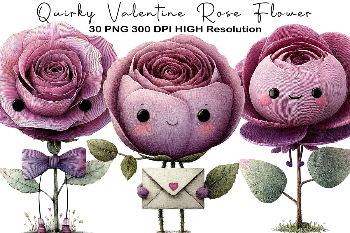 Quirky Valentine Rose Flower Clipart, an Illustration by Black Bird Studio (Photo 1 of 6)