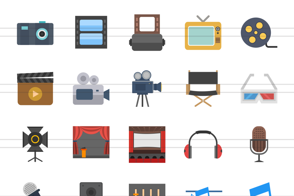 40 Multimedia Flat Multicolor Icons, an Icon by IconBunny