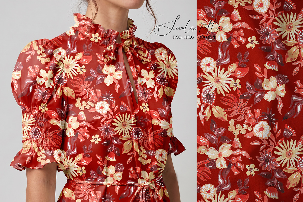 Watercolor Autumn Floral Pattern, a Pattern Graphic by SirenaArt (Photo 11 of 12)