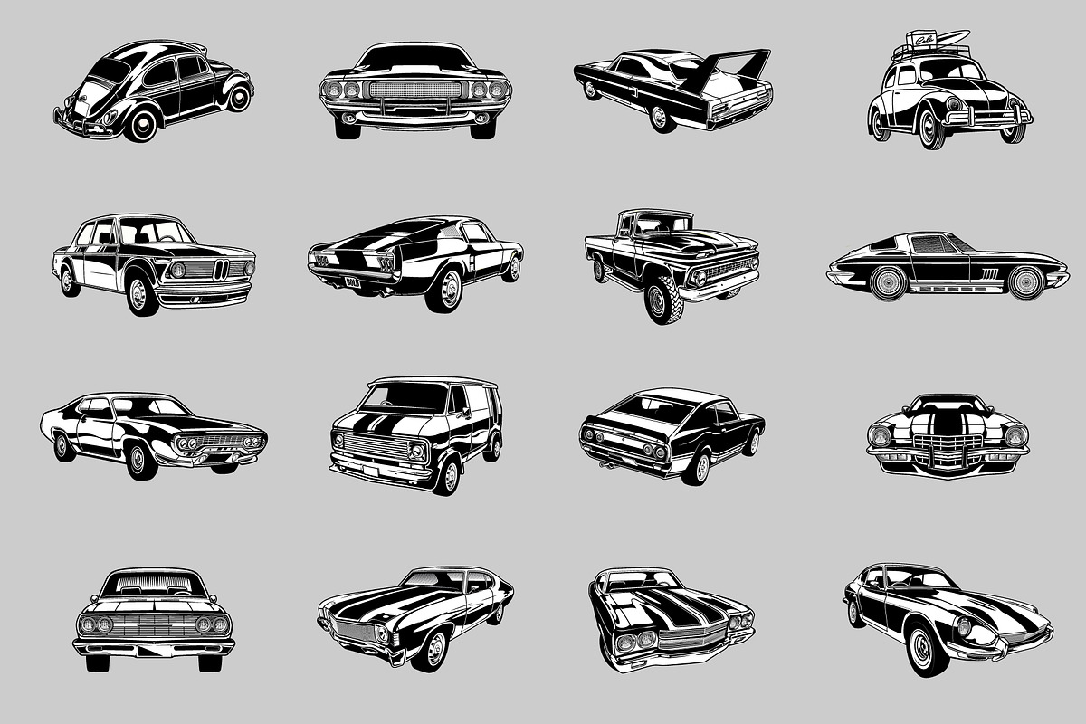80 Monochrome classic muscle cars, a Transportation Illustration by The BolzStudio (Photo 3 of 6)