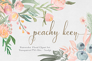 Peachy Keen Watercolor clipart Set, an Illustration by The Autumn Rabbit Ltd (Thumbnail 1 of 2)