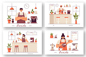 9 Barista Making Coffee Illustration