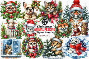 Christmas Animal Peeking Clipart, an Illustration by Canvas Craft